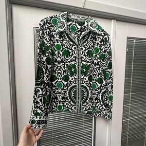 Alice + Olivia Green and Black Patterned Top